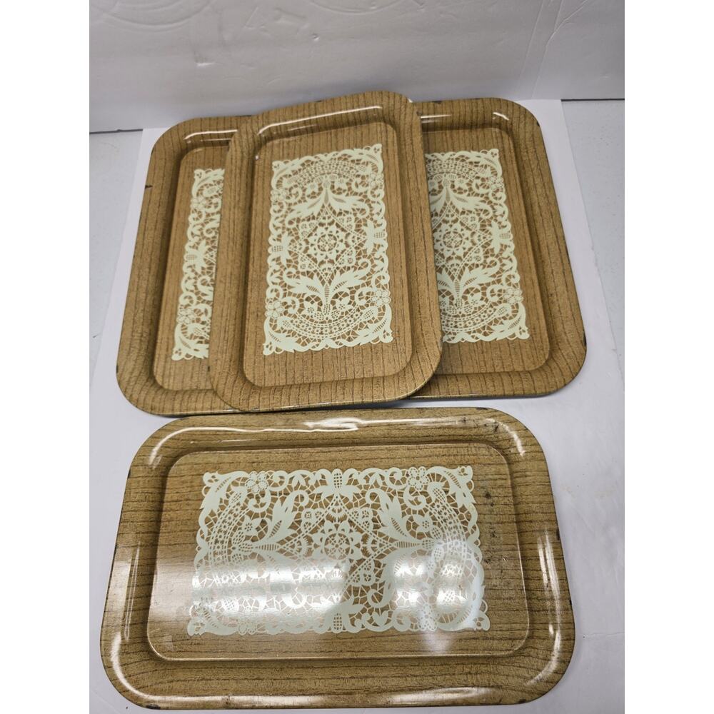 Vintage MCM Metal TV/Lap Trays , Set Of 4 Flower Power RETRO